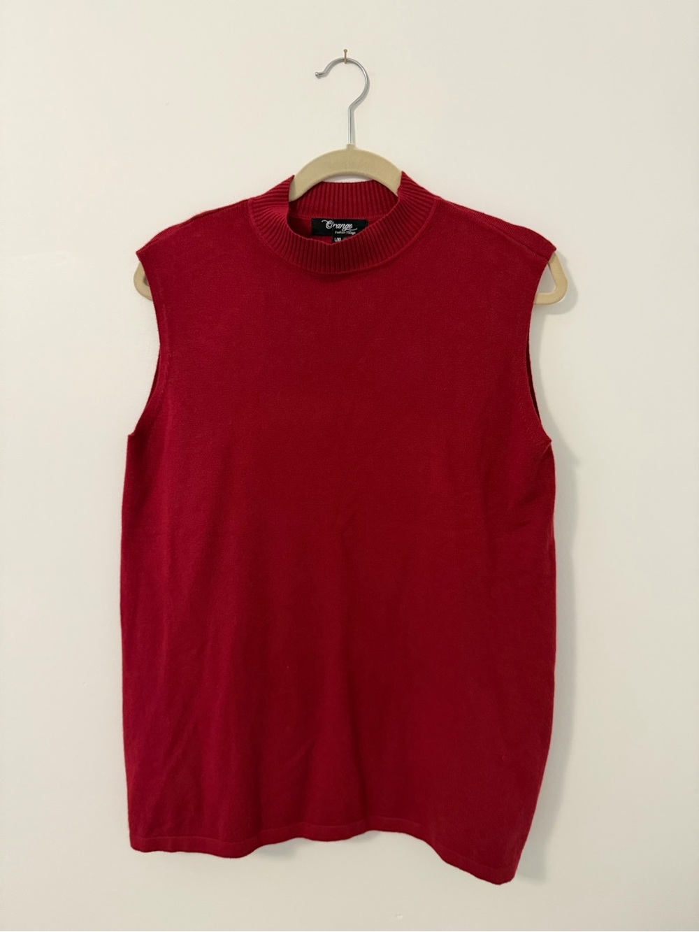 Sleeveless Red Knit Mock-Neck Tank Top - Size XL